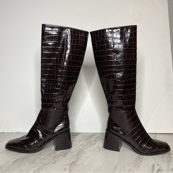 New! Sam Edelman Wade Square Toe Brown Crocodile Leather Tall Boot 7 1/2 M - Picture 7 of 15
